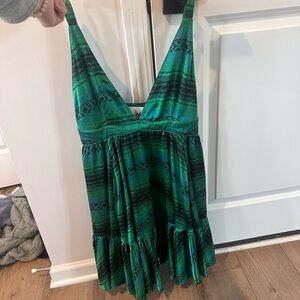 100% Silk Yaya Alfalo Green Patterned Halter Dress